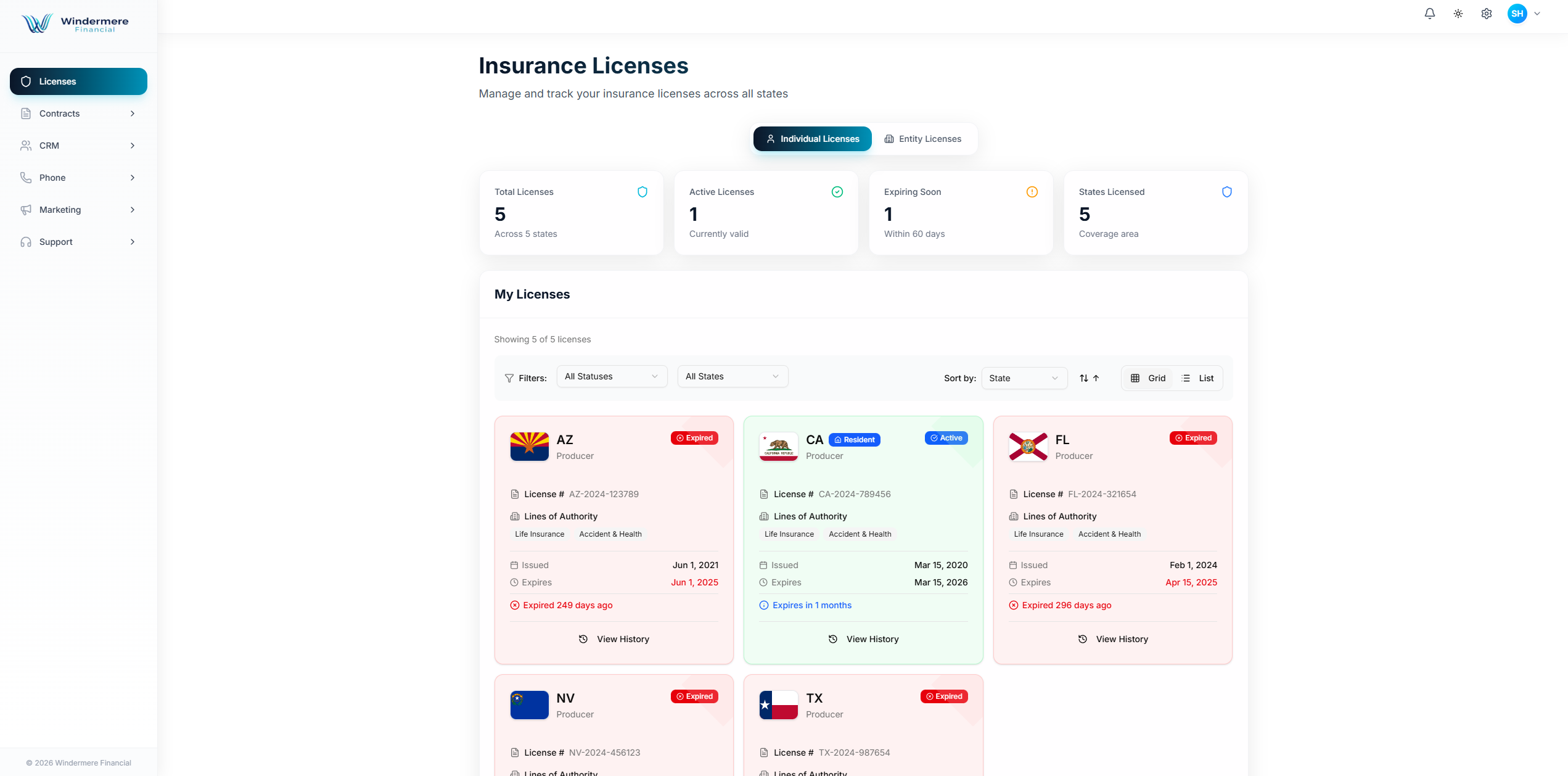 Windermere Agent Portal - License Management